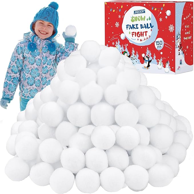 Fovths 150 Pack Snow Toy Ball for Kids 2 Inch Artificial Snow Fight Ball Set Realistic Fake Snow Toss Ball Set for Indoor & Outdoor Snow Fight Christmas Tree Decoration and Winter Family Toss Games