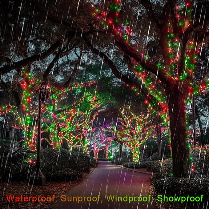 403 FT 1000 LED String Lights Outdoor Christmas Lights Fairy Lights Plug In Clear Wire Waterproof With Remote 8 Modes Timer for Outside House Tree Garden Yard Wedding Party Decorations-Red and Green