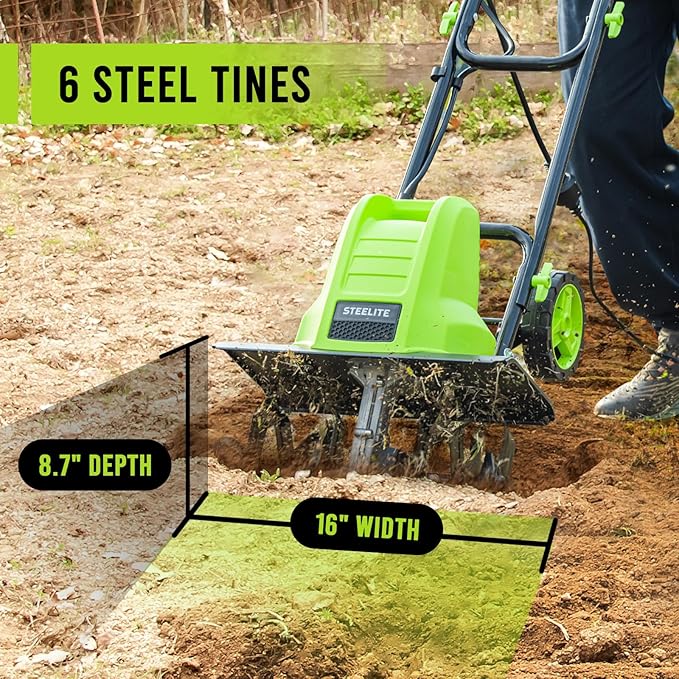 STEELITE 16-Inch Corded Electric Tiller, 13.5 Amp Powerful Garden Cultivator for Soil Preparation and Landscaping ? Lightweight, Durable, and Easy to Use