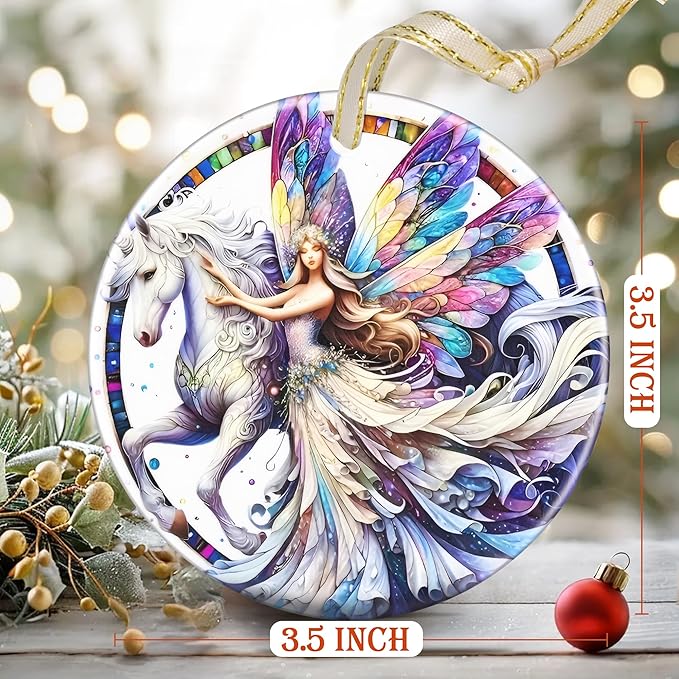 Christmas Ornaments, 3.5 Inch Ceramic Fairy Hanging Ornament, Christmas Tree Ornaments, Gifts for Daughter, Xmas Gifts, Unique Gift Idea, Perfect for Holiday Party, Tree, Window, Wall Decor