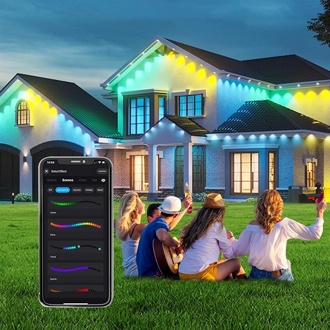 Permanent Outdoor Lights with App &P67 Waterproof Smart Eave Lighting, with App/Remote Control Eaves Light, DIY LED Scenes Modes for House Roof Decor,Christmas,Party,All Holiday and Daily.