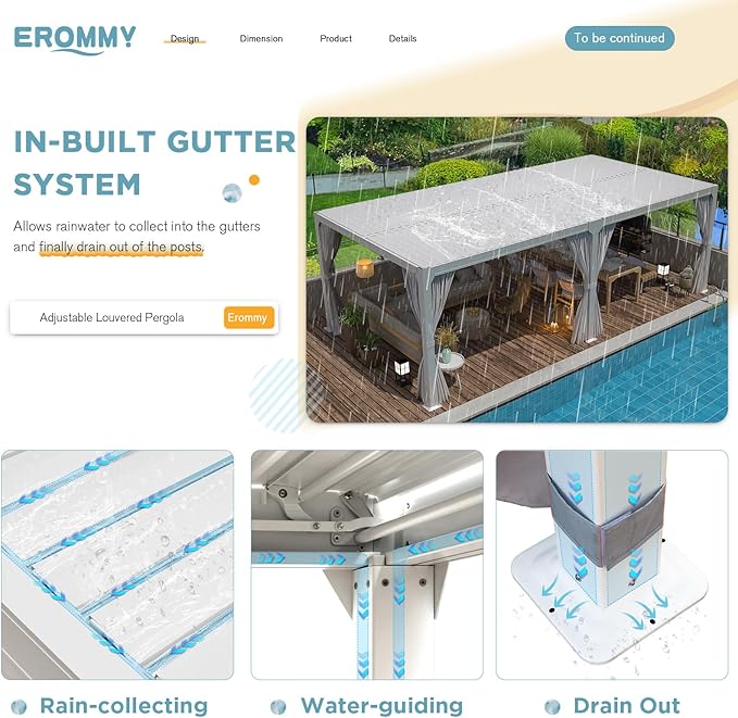 EROMMY Louvered Pergola 12' x 20' Outdoor Hard Top Pergola with Aluminum Frame and Adjustable Metal Rainproof Roof for Garden & Patio, Curtains and Netting Included, White