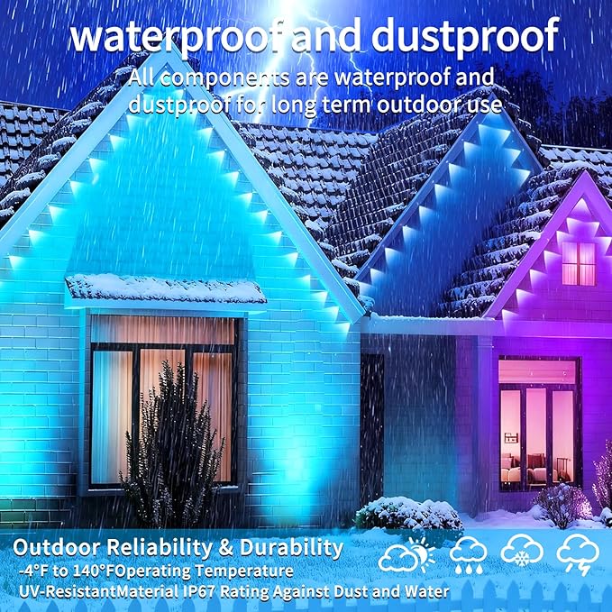 150ft Permanent Outdoor Light, RGB Smart Outdoor eave Lights with APP & Remote Control,timed Music synchronisation IP67 Waterproof LED eave Light,Suitable for Party,Halloween,Christmas,Rooftop,Garden