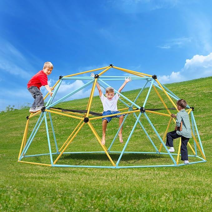 VEVOR Climbing Dome, 10FT Jungle Gym with Hammock and Swing, Geometric Dome Climber Supports 750LBS and Easy Assembly for Kids 3 to 10 Years Old, with Climbing Grip, Outdoor Backyard Play Equipment