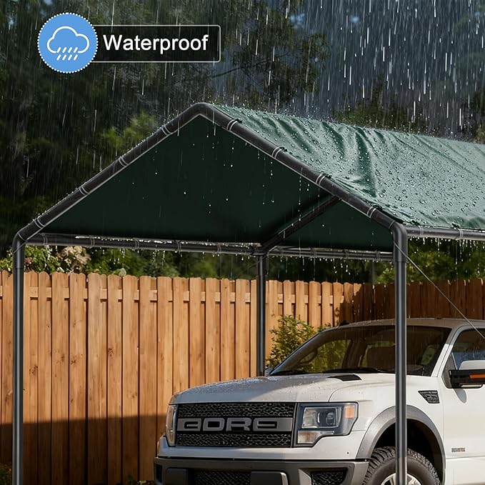 10x20 Heavy Duty Carport, Outdoor Carport Shelter with Reinforced Frame and Stakes, Waterproof Garage Car Port Tent (Green)