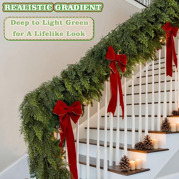 6 FT Christmas Cedar Garland, Artificial Realistic Faux Greenery Pine Garland - Soft Bendable, Lifelike Christmas Decorations for Table, Mantle, Wall, Indoor Outdoor Holiday Party (1 Pcs)
