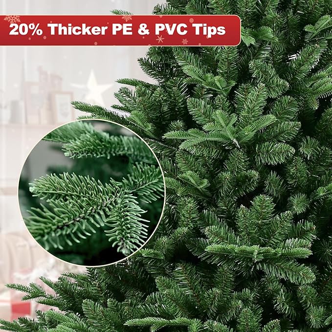 Full Realistic Christmas Tree, 6ft Artificial Christmas Tree with 1610 PE&PVC Flame-Retardant Tips, Unlit Spruce Christmas Tree, Auto Hinged Faux Xmas Tree for Home Office Holiday Decor