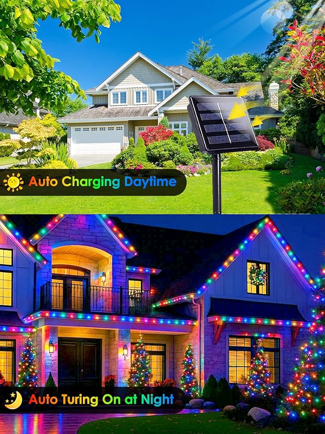 4 Pack 180FT Solar Christmas Lights Outdoor Waterproof, Super Bright 320 LED Solar String Lights with 8 Lighting Modes, Green Wire Solar Twinkle Tree Lights for Outside Xmas Party Yard(Multi-Colored)