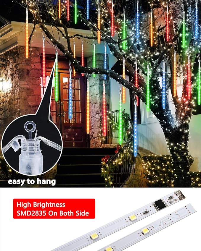 Flacchi Multicolor 20 Tubes Meteor Shower Icicle Light 480 LED Raindrop Lights with Timer Function Cascading Falling Rain Lights for Holiday Party Christmas Decorations