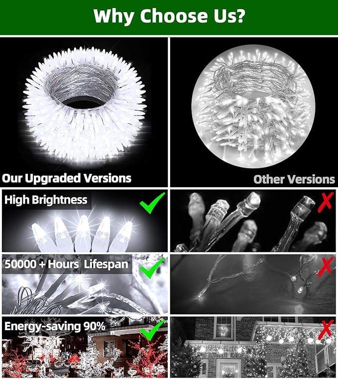 750 LED Chrstmas Lights, 240ft Outdoor Christmas String Lights with 12 Modes, Cool White LED String Lights with Timer Dimmable Waterproof for Tree Fence Garden Xmas Wedding Party Decor Cool White