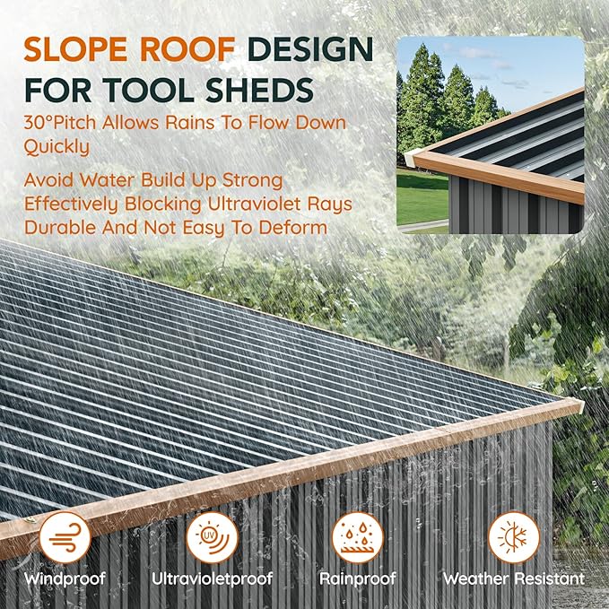 10x12x7.4FT Multi-Used Shed & Outdoor Storage Shed with Base, Lockable Doors, Windows and Vents, Extra Large Metal Shed for Garden,Backyard, Patio,Utility, Various Storage Shed(Matte Gray)