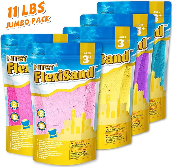 FlexiSand 11 lbs Moldable Self-Sticking Sand, Never Dries Out Fun for 3 Years and Up Kids Bulk Refill for Sensory Sand Box Toys, Ideal for Shaping, Squeezing and Rolling(5kg, Pink Shades)