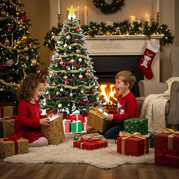 Christmas Tree Cardboard Cutouts, 4mm Corrugated Plastic Standee Decorations, Indoor Outdoor Xmas Yard & Party Décor, Photo Booth Prop, 1FT