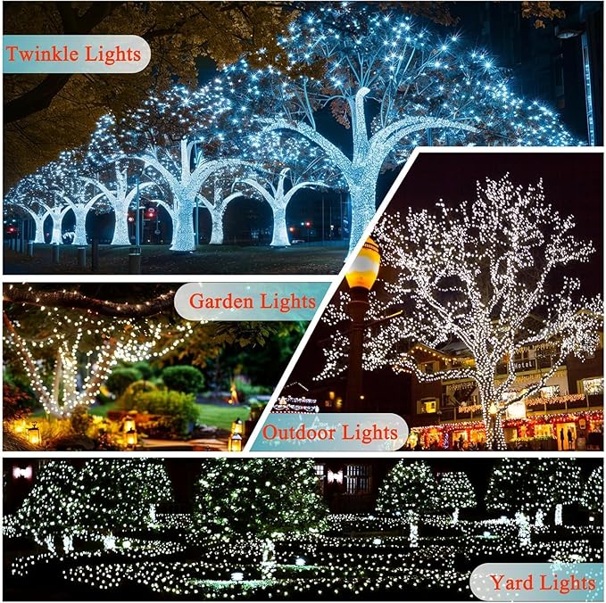 OZS 6 Pack 480LED Solar Christmas String Lights Outdoor, Waterproof 8 Modes Solar Tree Light, Green Wire Christmas Lights Outdoor for Garden, Party, Wedding, Christmas Decorations (Cool White)