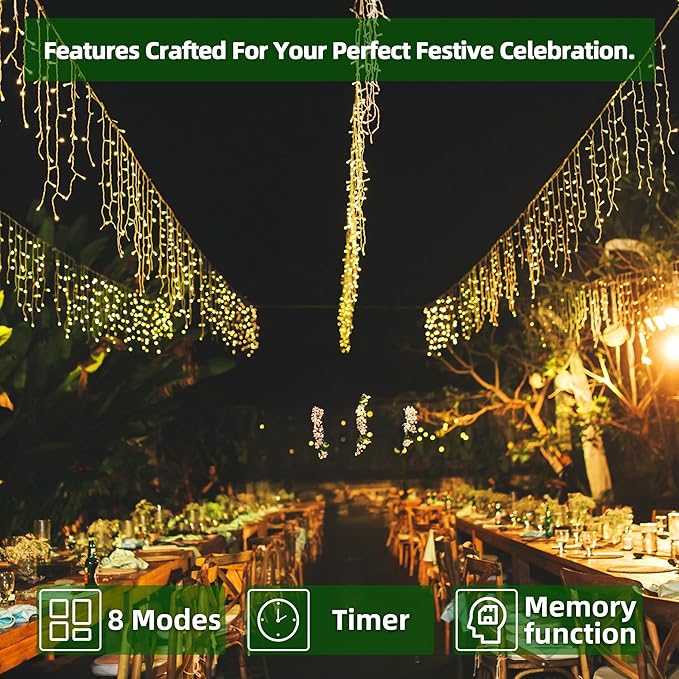 1620 LED 164ft Christmas Icicle Lights Outdoor,8 Modes Fairy Curtain Icicle String Lights with 360 Drops, Twinkly Lights Plug in Timerr Memory for Outdoor Holiday Wedding Party (Warm White)