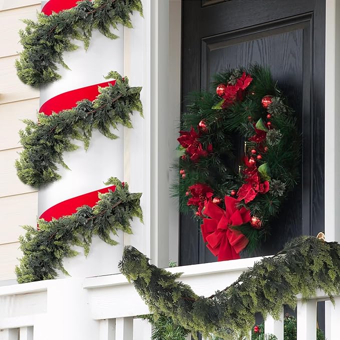 Norfolk Pine Christmas Garland - Real Touch Pine Garland, Green Artificial Greenery Garland for Holiday, Fireplace, Mantle, Window, Stairs, Indoor, Outdoor Décor (180cm - Encrypted B)