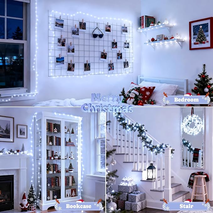 JMEXSUSS 2 Pack White Fairy Lights Battery Operated, Total 200 LED 66ft Twinkle Lights with Remote, 8 Mode White String Lights for Bedroom Ceiling Centerpiece Tree Indoor Outdoor Decor