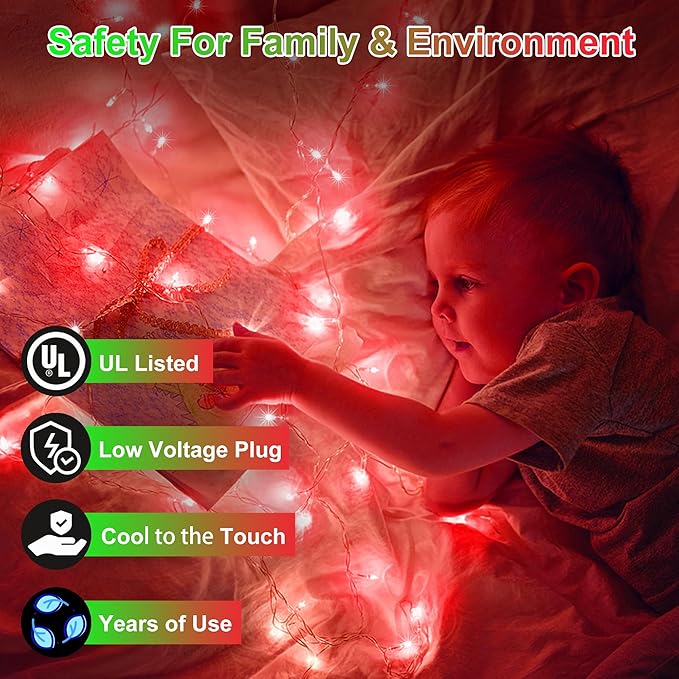 1500 LED Christmas Lights - Outdoor Use, 492ft Fairy Lights with 8 Modes, IP44 Waterproof for Xmas Patio, Yard, Fence, Deck, Balcony, Garden Decor in Red