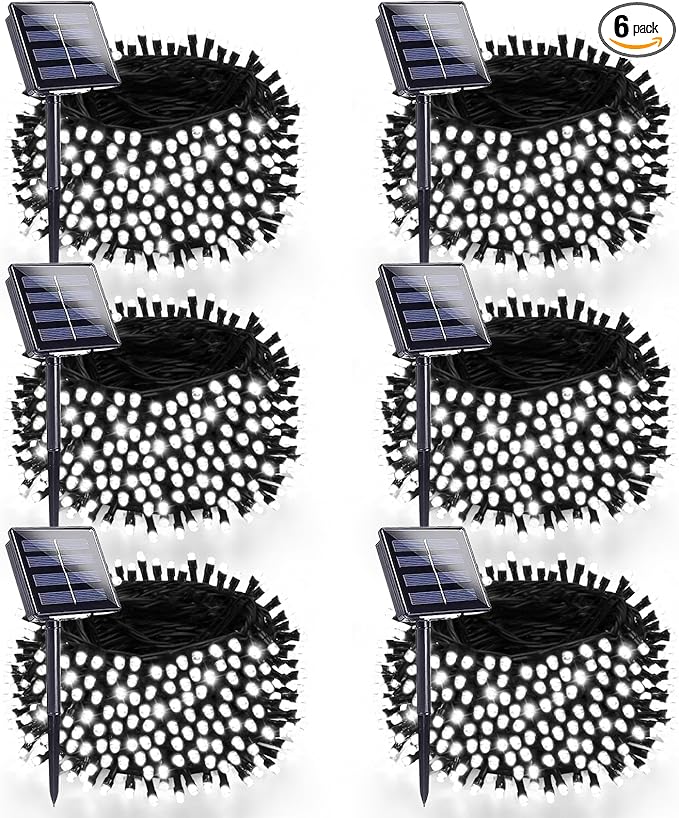 6 Pack 270FT Solar Christmas Lights Outdoor Waterproof, Super Bright 480 LED Solar String Lights with 8 Lighting Modes, Green Wire Solar Twinkle Tree Lights for Outside Xmas Party (Cool White)