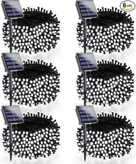 6 Pack 270FT Solar Christmas Lights Outdoor Waterproof, Super Bright 480 LED Solar String Lights with 8 Lighting Modes, Green Wire Solar Twinkle Tree Lights for Outside Xmas Party (Cool White)