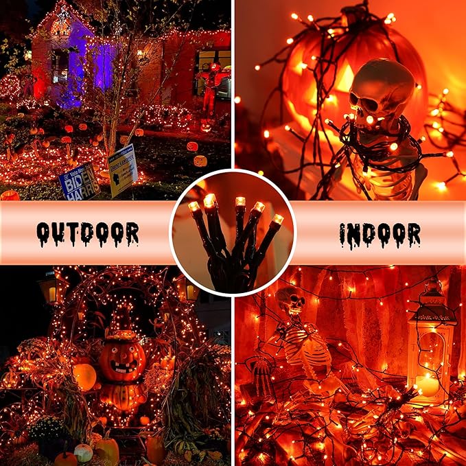 Toodour Orange Candlelight Christmas Lights, 131ft 350 LED String Lights with 9 Modes, Timer, Connectable, Dimmable Orange Christmas Outdoor Lights for Home, Party, Garden, Yard, Holiday Decorations