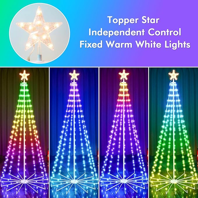7FT Outdoor Christmas Tree, RGB Color Changing Pre-lit Smart Cone Christmas Tree with LED Lights, App&Remote Control, DIY Multi-Color Lightshow, Music Sync, Christmas New Year Decoration