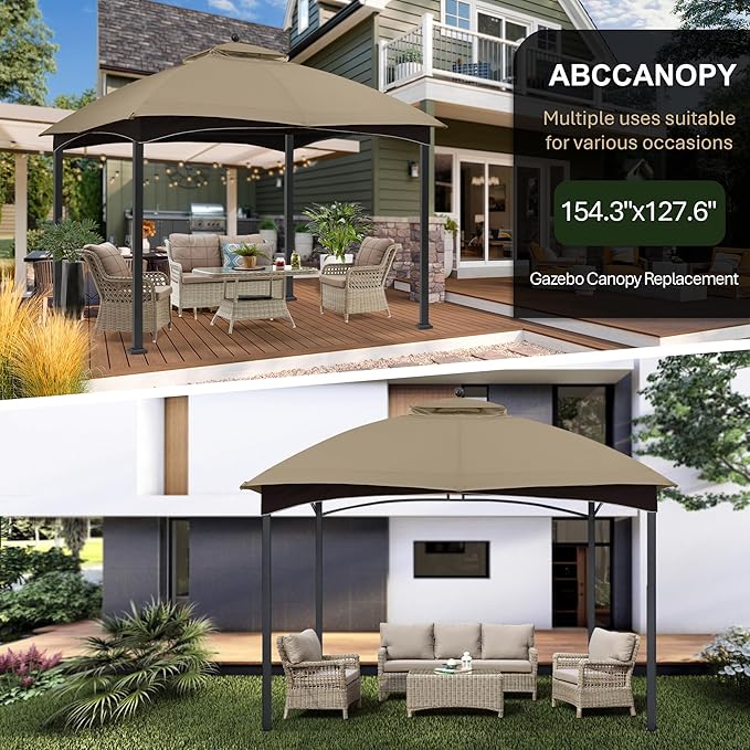 ABCCANOPY Riplock Gazebo Replacement Canopy Top for Lowe's Allen Roth #GF-12S004B-1, Khaki