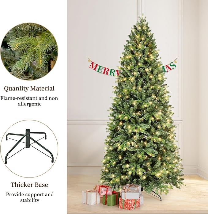 7.5ft Prelit Artificial Christmas Tree with Warm White 450 Lights North Valley Spruce Xmas Tree Easy to Assemble for Home Holiday Decorations