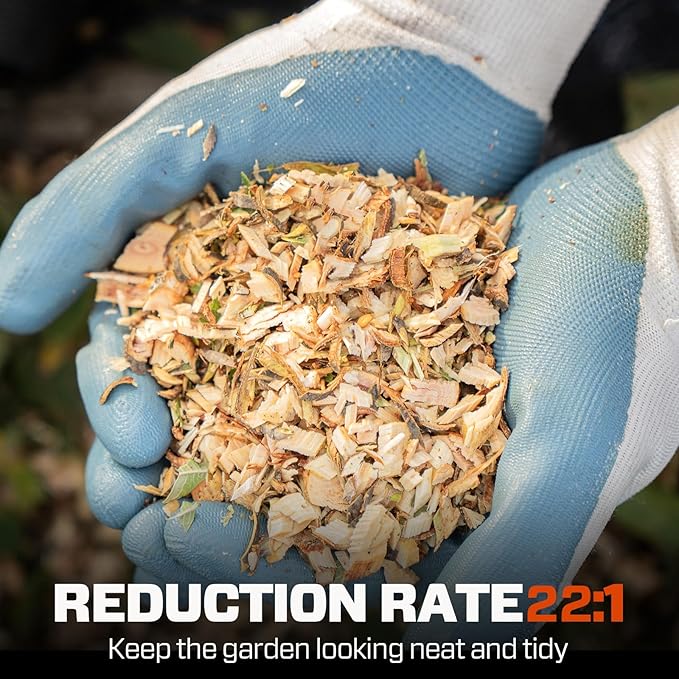 SENIX 15 Amp Electric Wood Chipper, Shredder, Corded Mulchers - 1.6 inch Cutting Diameter, 1.3 Bushel Collection Bag, 22:1 Reduction, Max Speed 4000RPM
