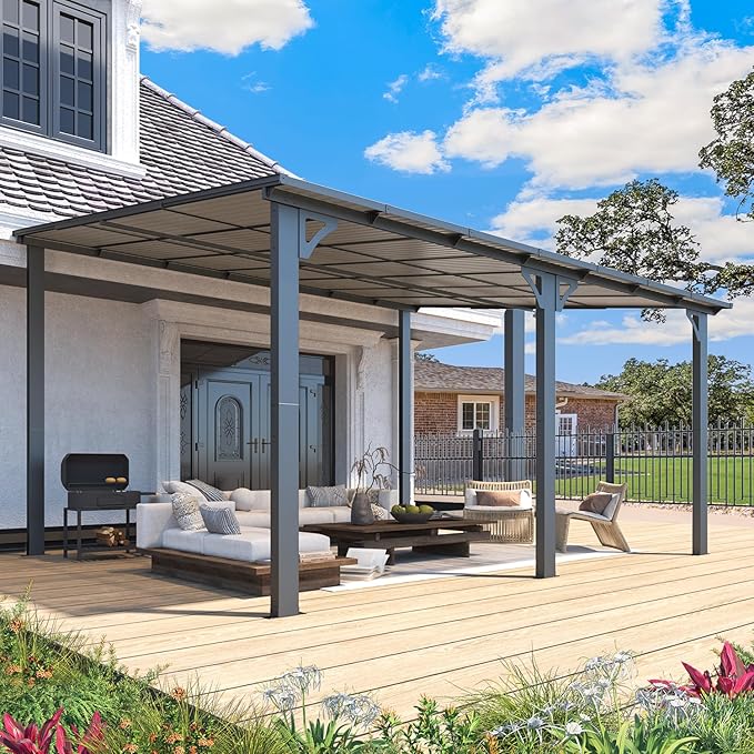 AECOJOY 14' x 12' Gazebo Outdoor Pergola for Patio, Large Wall-Mounted Hard Top 12x14 Lean to Metal Gazebo Shelter Pergolas and Gazebos Clearance with Patio Roof, Heavy Duty Awnings for Patio, Decks