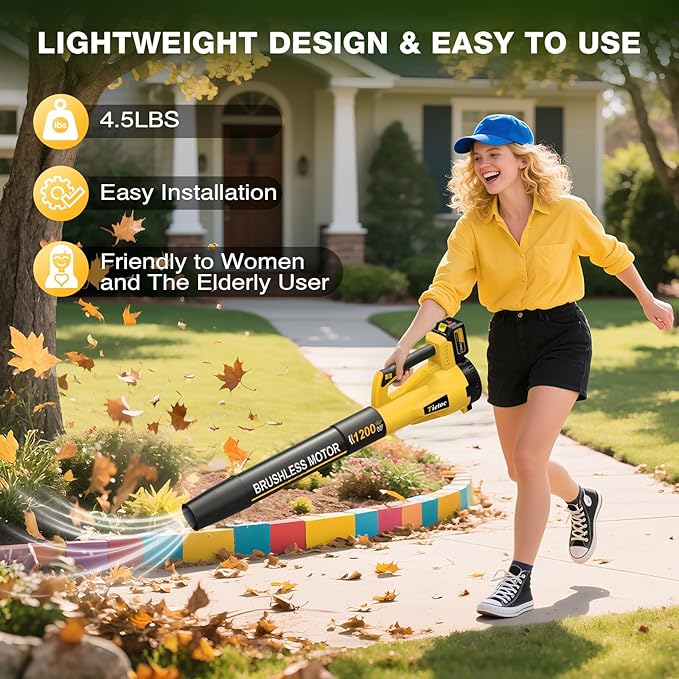 Leaf Blower Cordless with 2¡¿5.0Ah Battery and Fast Charger,1200W Handheld Blower for Lawn Care,6 Speed Powerful Electric Leaf Blower for Snow Removal,Patio,Dust,Car Blowing Water