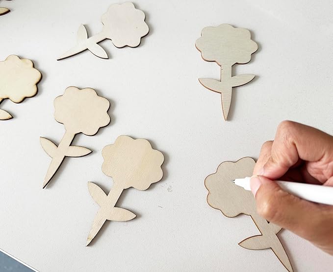 100 Pcs Wood Plant Labels, Natural Wooden Plant Marker Garden Sign Tags, Flower Type Garden Markers for Succulents, Herbs, Seedlings, Potted, Flowers, Vegetables (Flower)