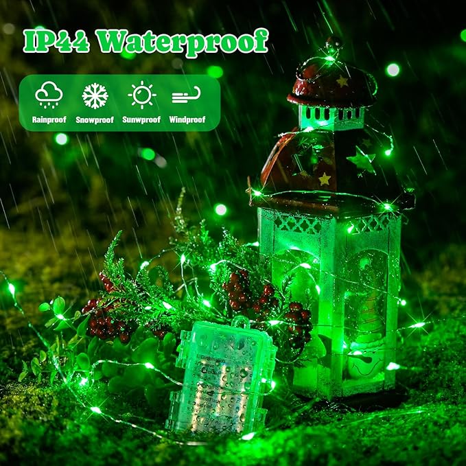JMEXSUSS 2 Pack Green Fairy Lights Battery Operated, Total 200 LED 66ft Twinkle String Lights with Remote, 8 Modes Christmas Lights for Tree Wreath Fireplace Indoor Outdoor Halloween Xmas Decor