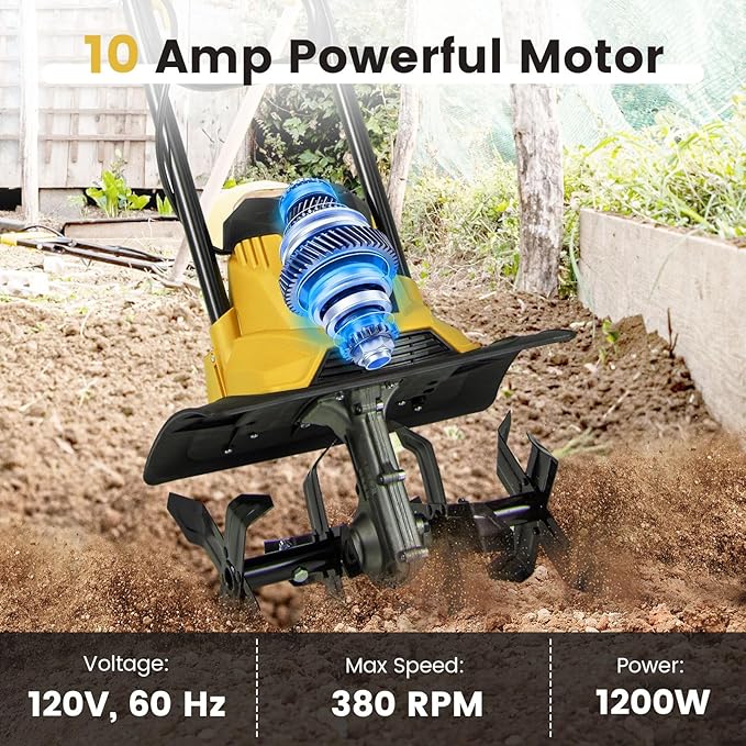 Goplus Corded Electric Tiller Cultivator, 10 Amp Powerful Foldable Garden Rototiller w/ 14 Inch Tilling Width & 9 Inch Working Depth, Safety Lock, Gardening Machine for Lawn Soil Digging