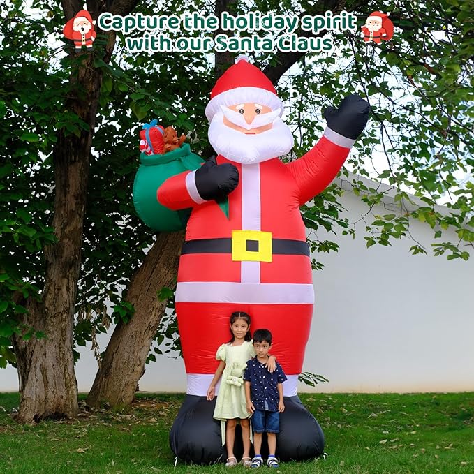12 FT Giant Christmas Inflatable Santa Claus Outdoor Yard Decor with LED Lights and Metal Stakes - Blow Up Holiday Lawn and Garden Decoration- Perfect for Festive Home Display