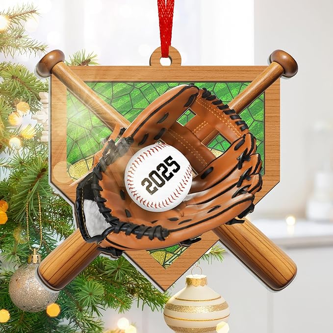 FLAGWIX Baseball Ornaments for Christmas Tree - 2D Flat (Not 3D) Suncatcher Christmas Ornaments 2025 for Tree Decorations - Baseball Gifts for Boys 12-14 and 8-12, Sports Gifts for Boys Son Team Coach