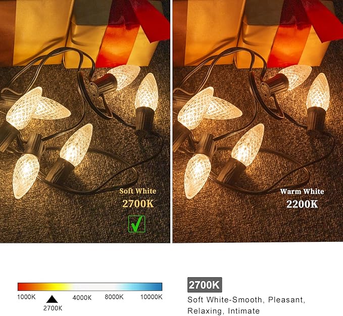 25 Pack C9 Christmas Lights LED Replacement Bulbs, Shatterproof & Waterproof Plastic C9 Led Bulbs for Outdoor String Lights, E17 Base, 0.7W Equivalent to 7W, 2700K, 40LM Holiday Decoration