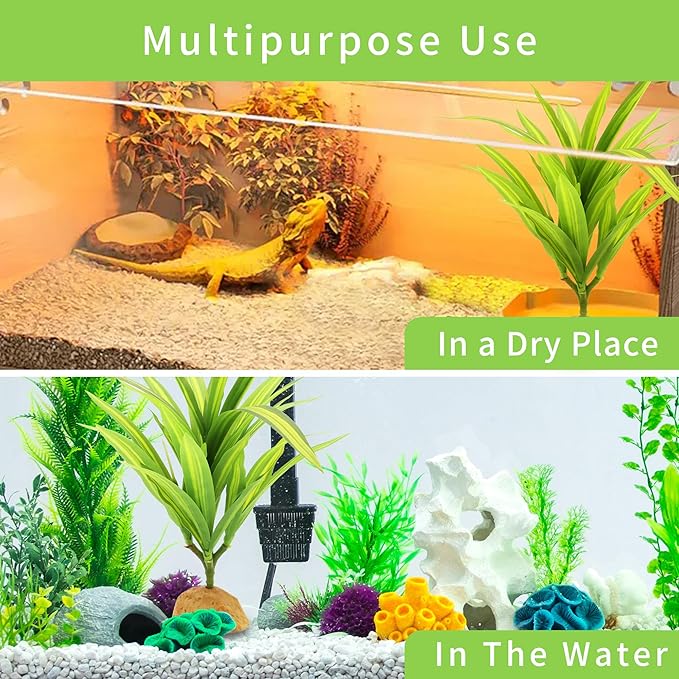 2 pcs Reptile Silk Plants - Premium Aquarium & Terrarium Decor,Artificial Plants for Fish Tanks, Geckos, Bearded Dragons, Snakes, Turtles, and Lizards Habitats - Durable, Non-Toxic, Easy Maintenance