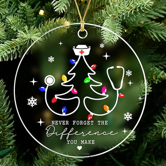 Nurse Christmas Ornament 2025, Never Forget The Difference You Make, Stethoscope Tree Acrylic Ornament, Cute Nurse Ornaments for Christmas Tree, Gift for RN, LPN, Healthcare Worker