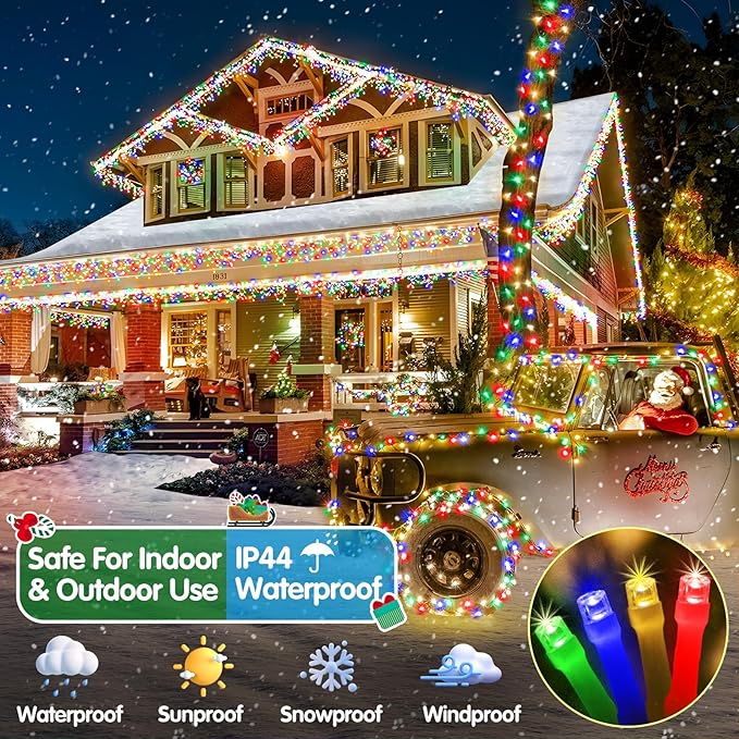 Heceltt Christmas Lights Outdoor, 125FT 350 LED String Lights 8 Modes and Timer Memory Function Twinkle Fairy Lights Waterproof Plug in for Xmas Tree Wedding Party Holiday Decor(Multicolor)