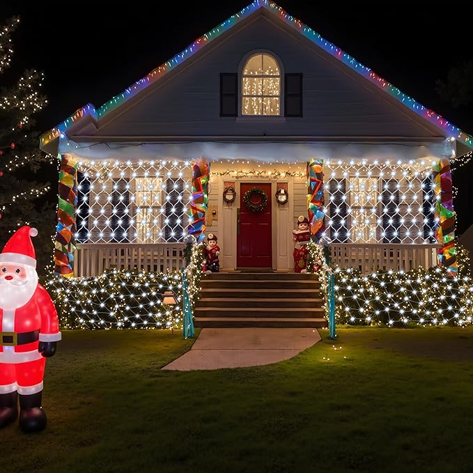 JOYIN 200 LED Christmas Net Lights, 6.5X 10FT Christmas Mesh Lights with 8 Modes, Connectable, Waterproof for Bushes Trees Yard Indoor Outdoor Xmas Decorations (Cool White)