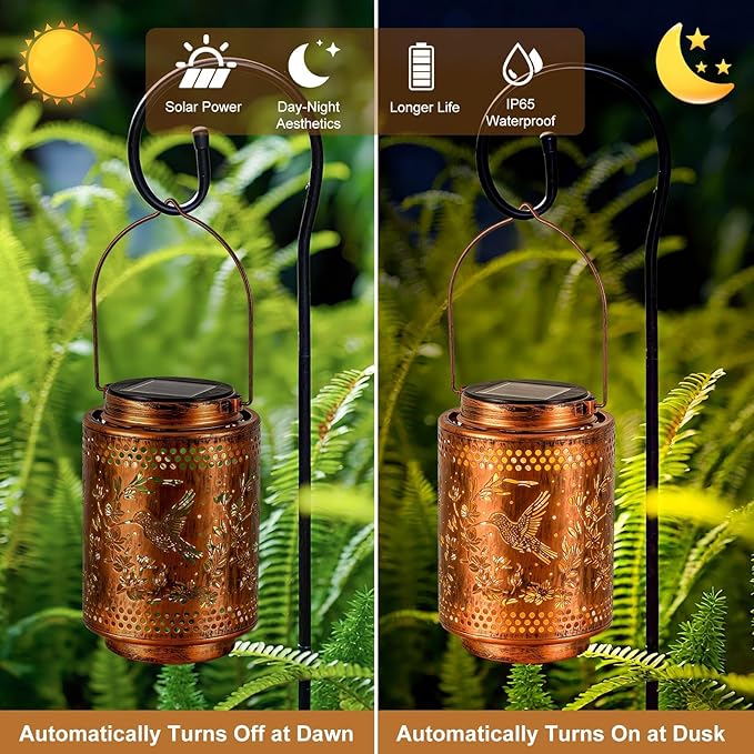 2 Pack Hummingbird Solar Lanterns, Gifts for Mom, Grandma, Outdoor Waterproof Hanging Garden Decor for Patio, Yard