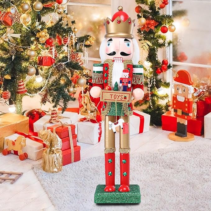Christmas Nutcracker Decoration - 15 Inch Wooden Soldier Figure Collectible Ornament for Table Desktop Home Christmas Decor Xmas Indoor Decor Red