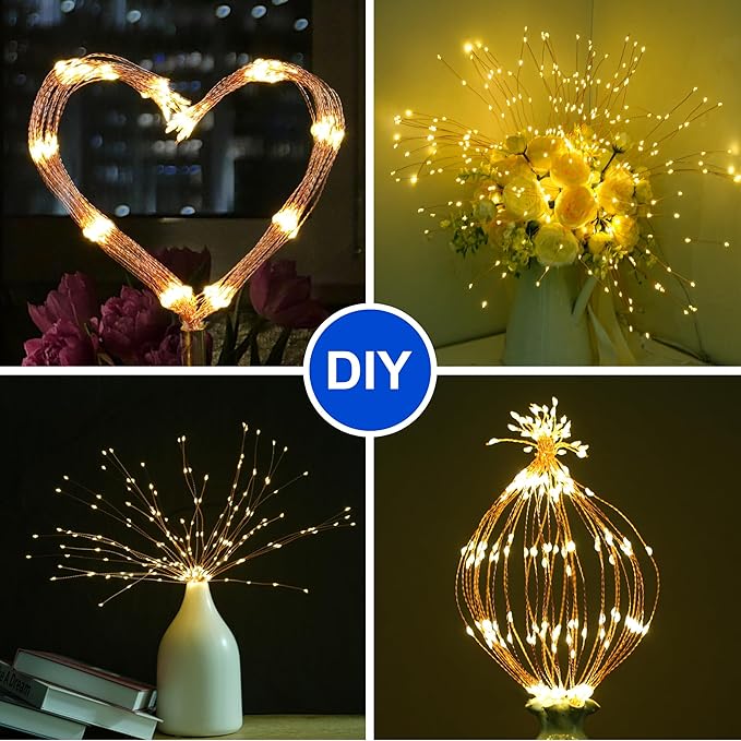 Solar Christmas Firework Lights Outdoor, 5 Pack 1000LED Solar Starburst Lights with Remote, 8 Modes Dimmable Waterproof Hanging Fairy Lights for Garden, Patio, Holiday Christmas Decor (Warm White)