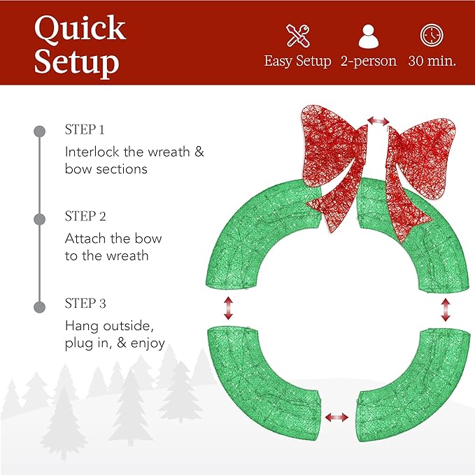 Best Choice Products 36in Pre-Lit Outdoor Christmas Wreath Decoration, LED Metal Holiday Decor for Home w/ 120 Lights, Bow - Green/Red
