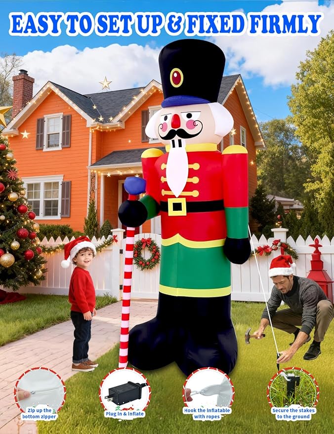 8FT Christmas Inflatables Outdoor Decorations,Inflatable Nutcracker Soldier Build-in LED Light-Christmas Blow Up Yard Decorations for Holiday Garden Lawn Yard Patio