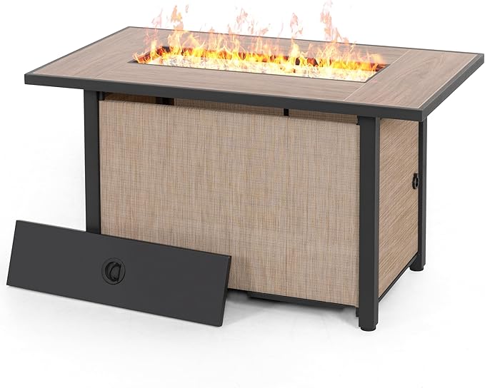 Nuu Garden 43 Propane Fire Pit Table, CSA-Listed Outdoor 50,000 BTU Gas with Lid and Glass Beads, 2-in-1 Rectangular for Outside Backyard Patio, Light Brown