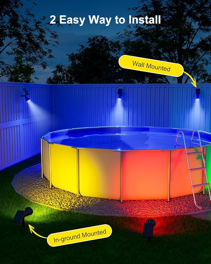 2 Pack Christmas Color Change Solar Spotlights Outdoor Waterproof Led Landscape Spot Lights Uplighting for Gingerbread Man, Snowman, Reindeer, Decorations, Holiday Ambient Lighting Lawn, Yard, Garden