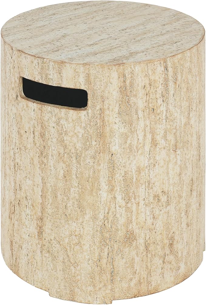 Merax 16x20 inches MGO Propane Tank Holder, Lightweight Concrete Side Table with Travertine Style, Multi-Functional Outdoor Side Table for Patio, No Assembly Required, Beige