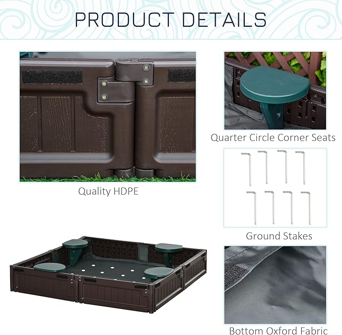 Outsunny Kids Outdoor Sandbox with Cover Garden Bed Sand Pit, Easy Assembly Children's Square Sandbox for Backyard, Brown, 48.5 x 48.5 x 8.25